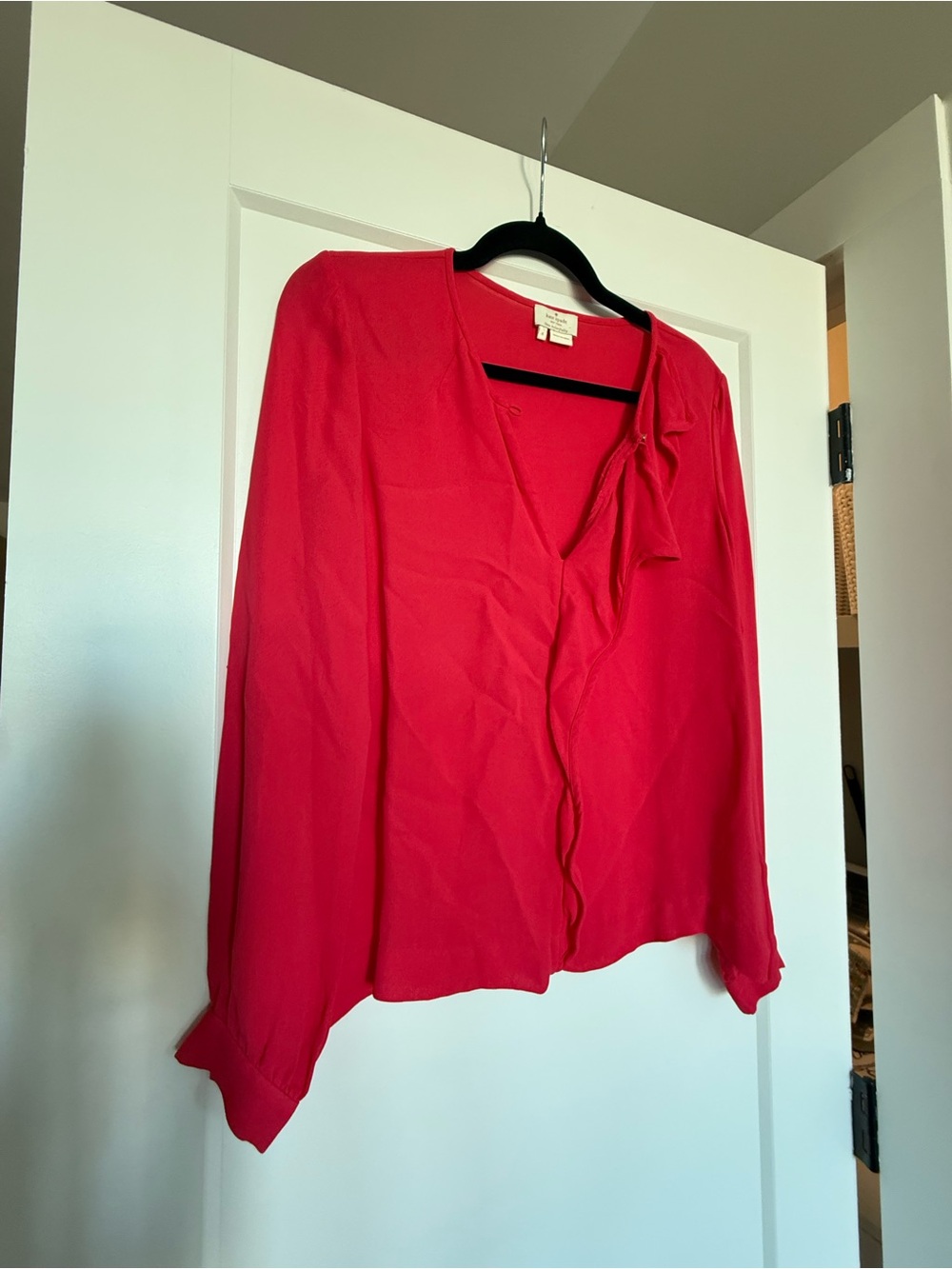 kate spade Bright Red V-Neck Long Sleeve Blouse with Front Tie